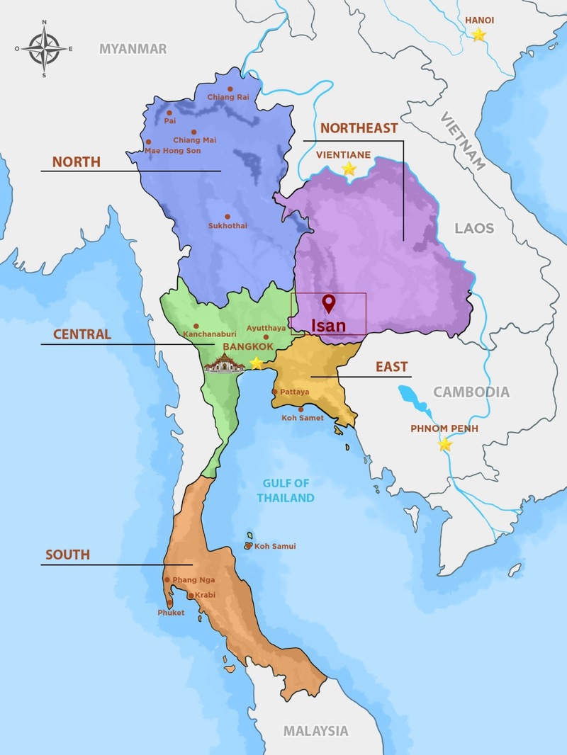 La regione dell'Isan si trova nel nord-est della Thailandia