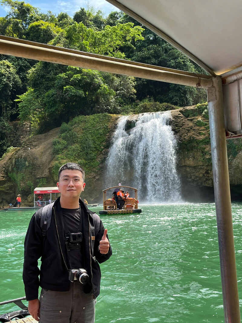 Oliver rafting at Ban Gioc Waterfall, Cao Bang, Vietnam