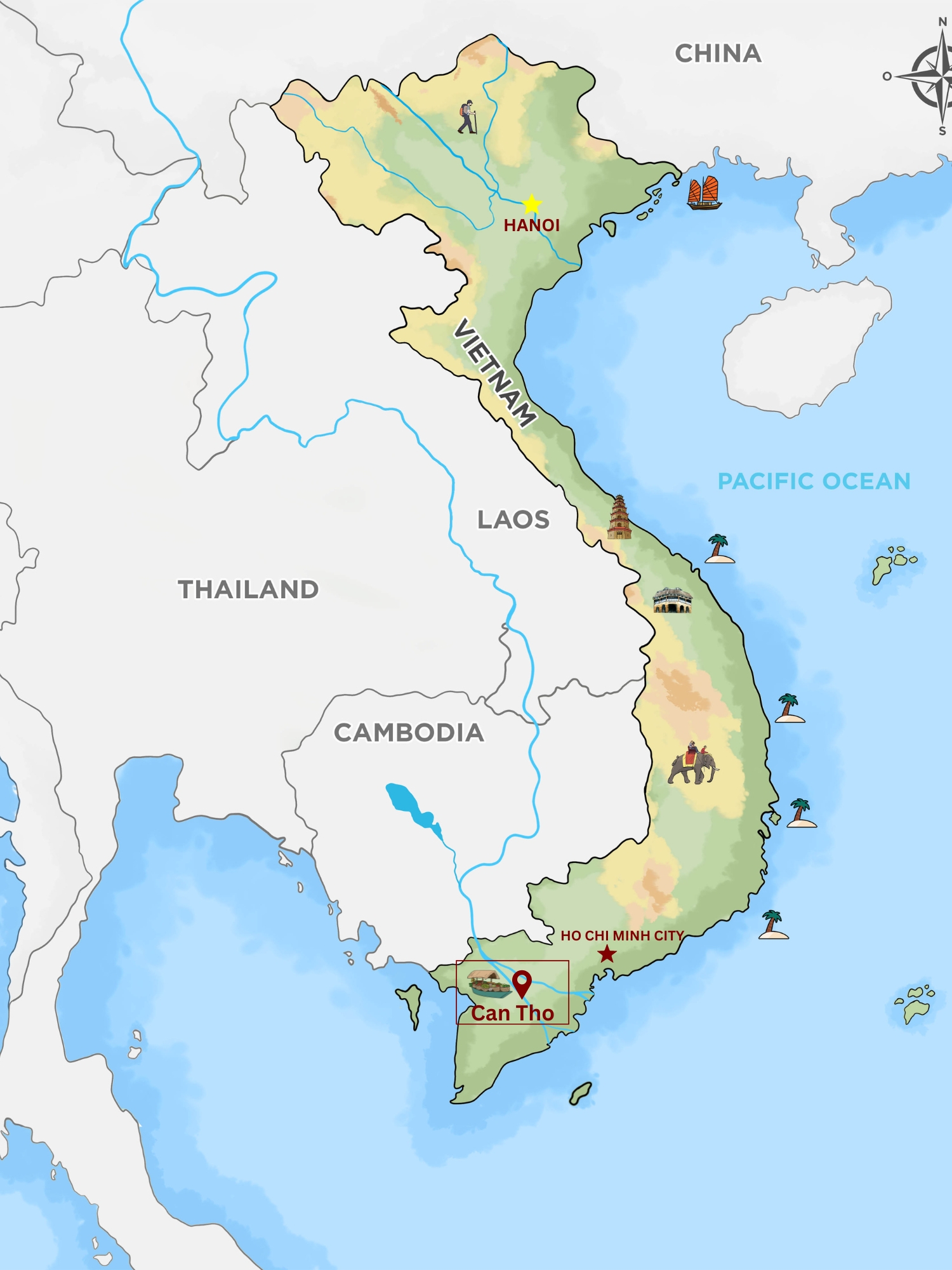 Can Tho si trova nel sud del Vietnam, nel Delta del Mekong
