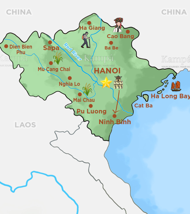 Mappa delle attrazioni e delle aree di campagna di Ninh Binh