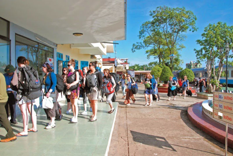 Passengers waiting for check in at Danang railway station