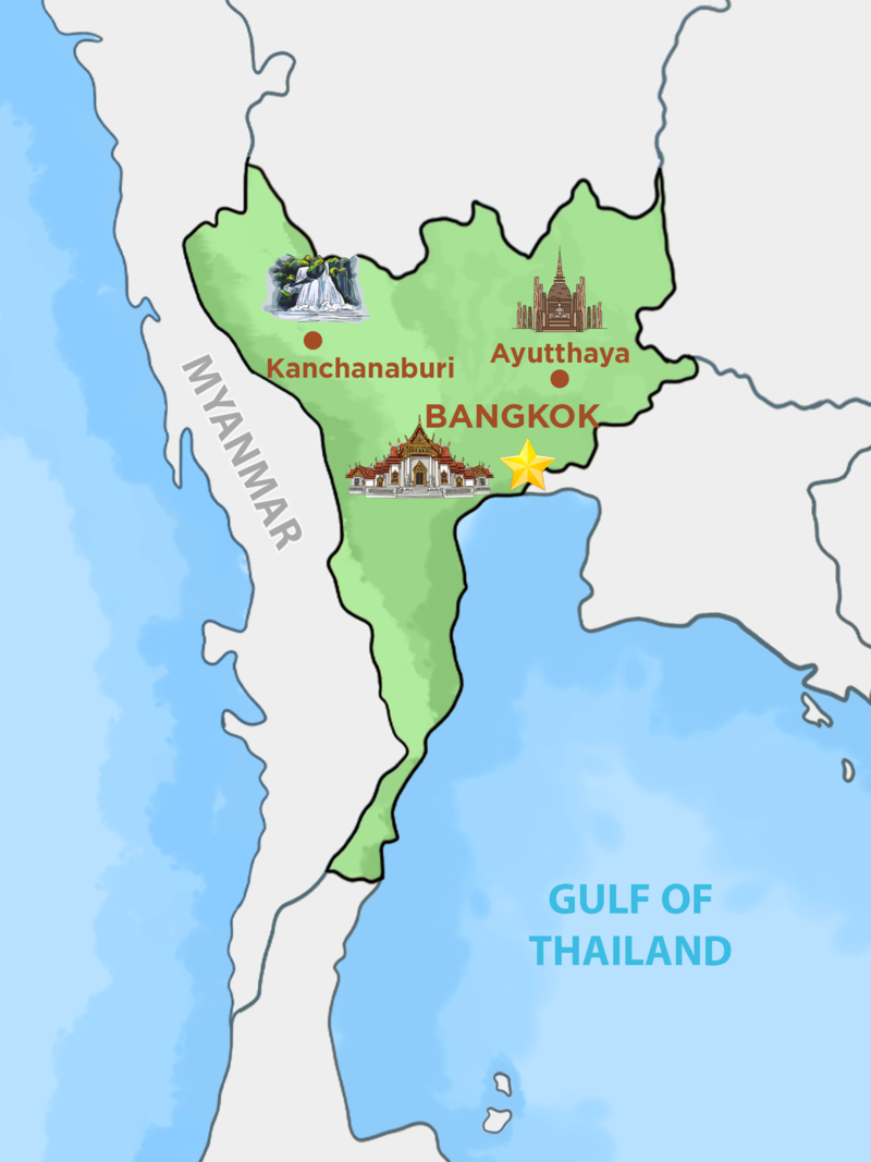 Mappa della Thailandia centrale