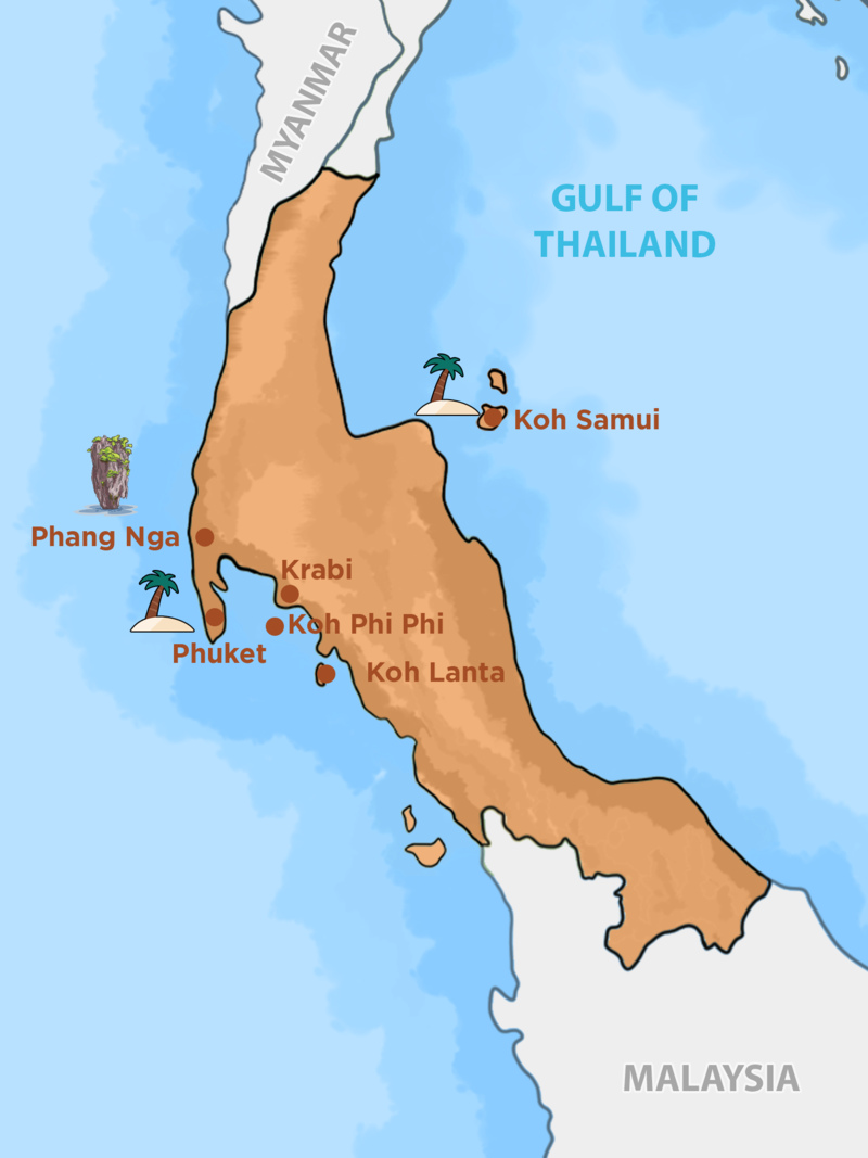 Mappa della Thailandia del Sud