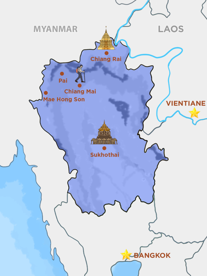 Mappa della Thailandia del Nord
