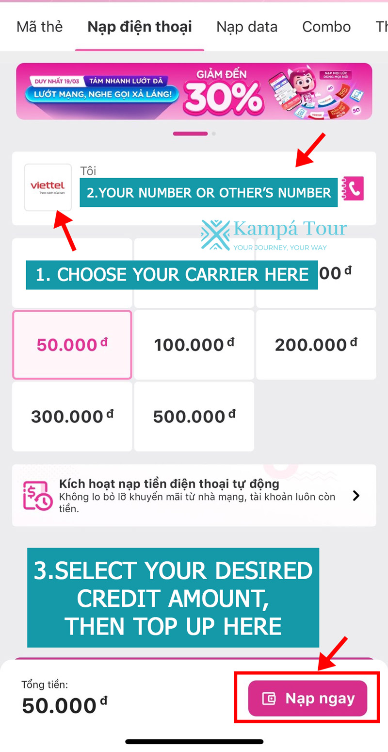 use MoMo to top up your credit