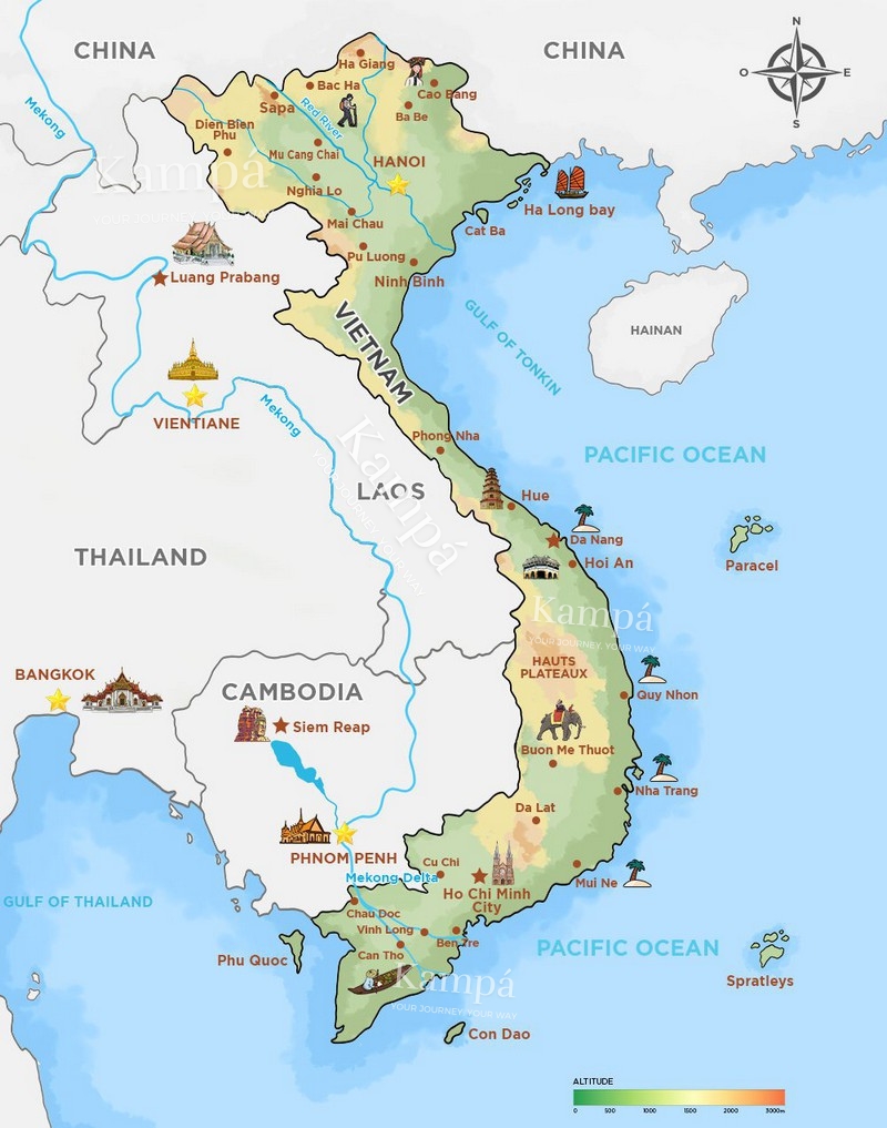 Vista panoramica della mappa del Vietnam