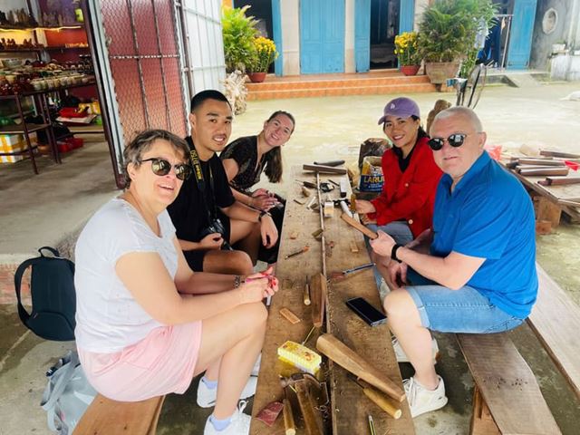 Joining a hands-on woodworking experience in a Hue's traditional craft village